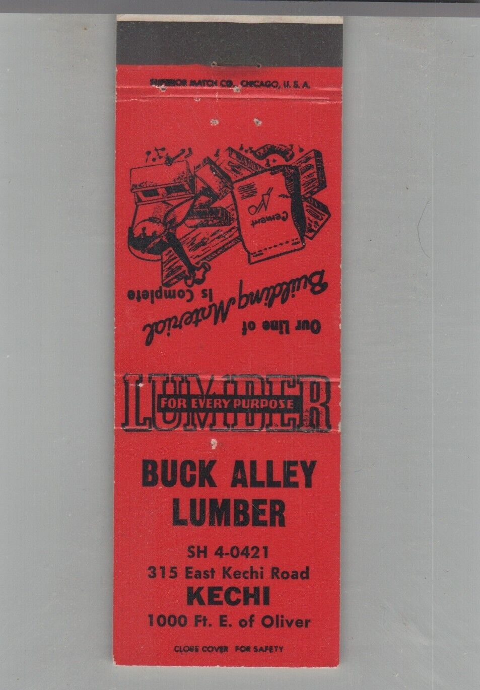 Matchbook Cover Buck Alley Lumber Kechi