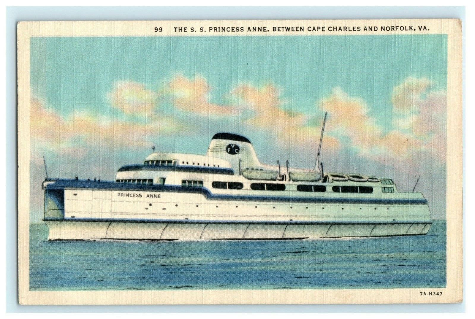 SS Princess Anne Charles Norfolk Virginia 1937 Brunswick CA Vintage Postcard