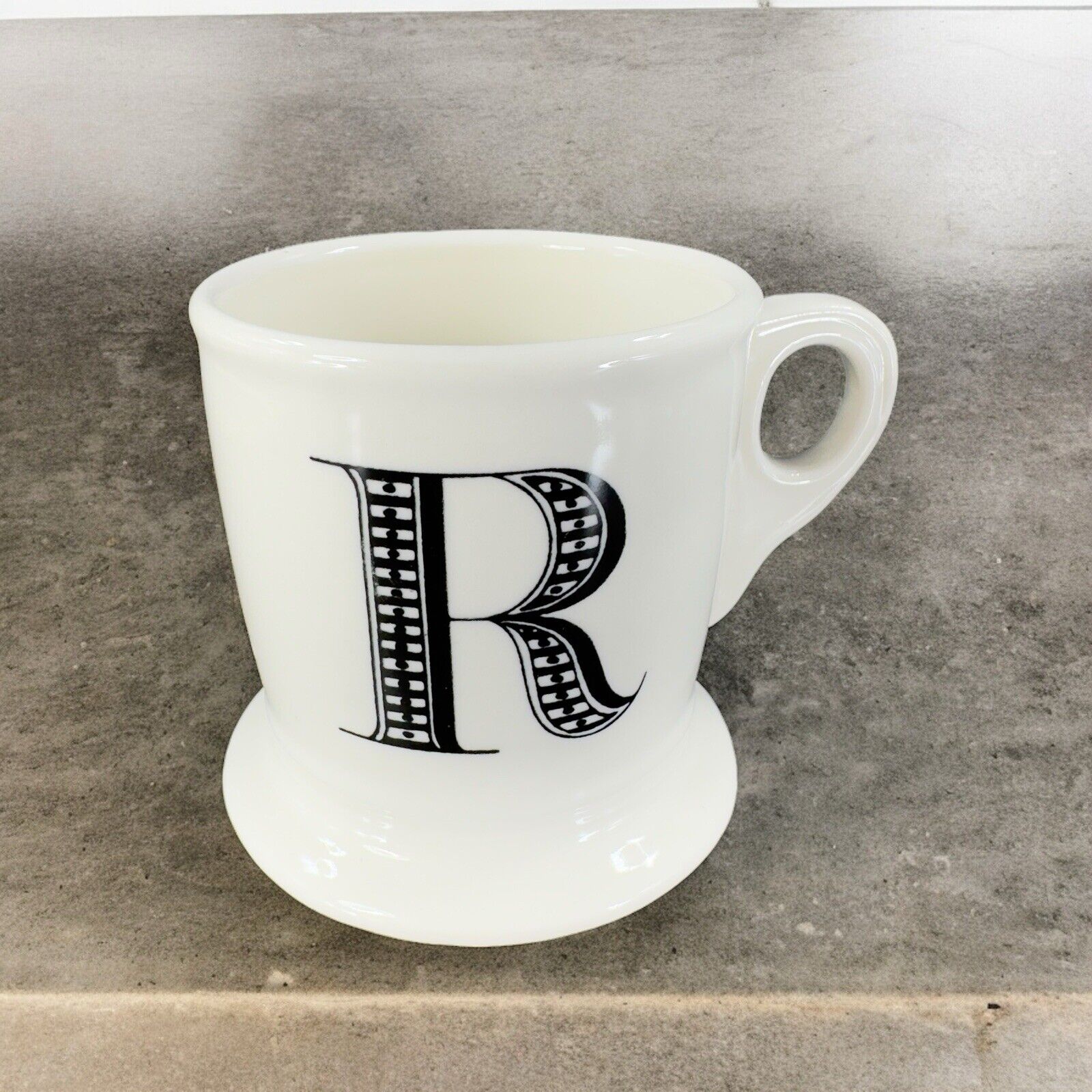 Anthropologie Monogram Letter R Black Initial White Ceramic Coffee Mug Cup Vtg