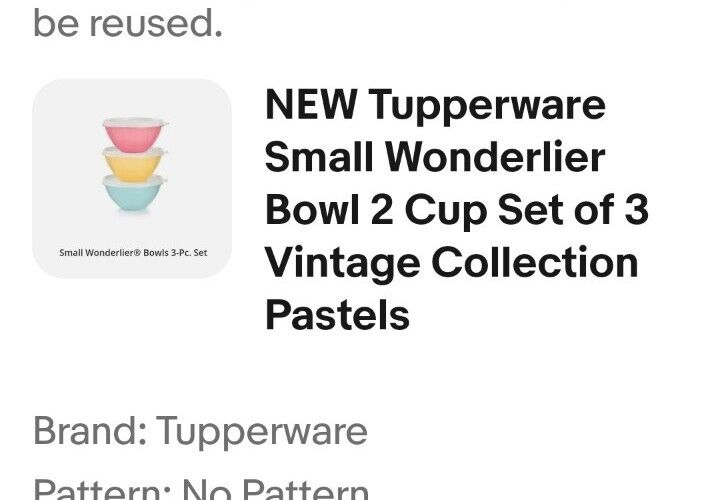 NEW Tupperware Small Wonderlier Bowl 2 Cup Set of 3 Vintage Collection Pastels