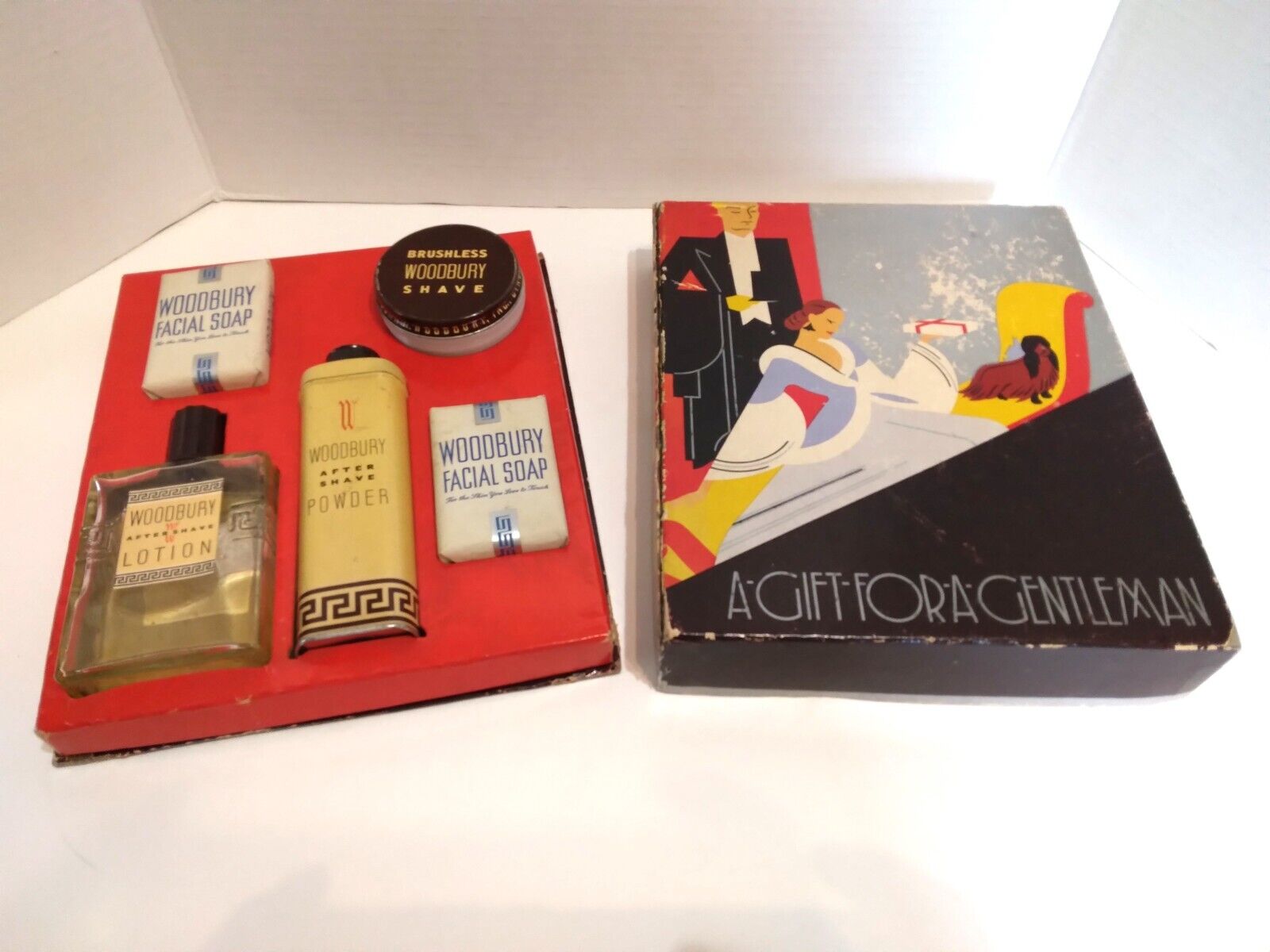 Vintage John H. Woodbury Lotion Shave Powder Soap Used Gift Set In Box