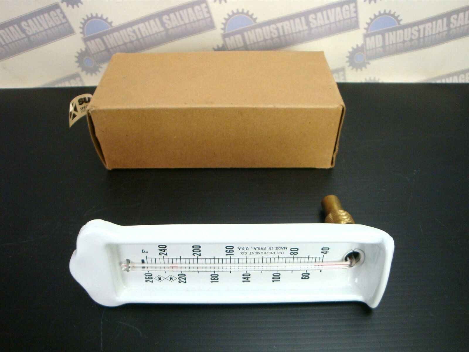 Vintage H-B White Porcelain THERMOMETER 40 F - 260 F (NEW in BOX) H-B 6022