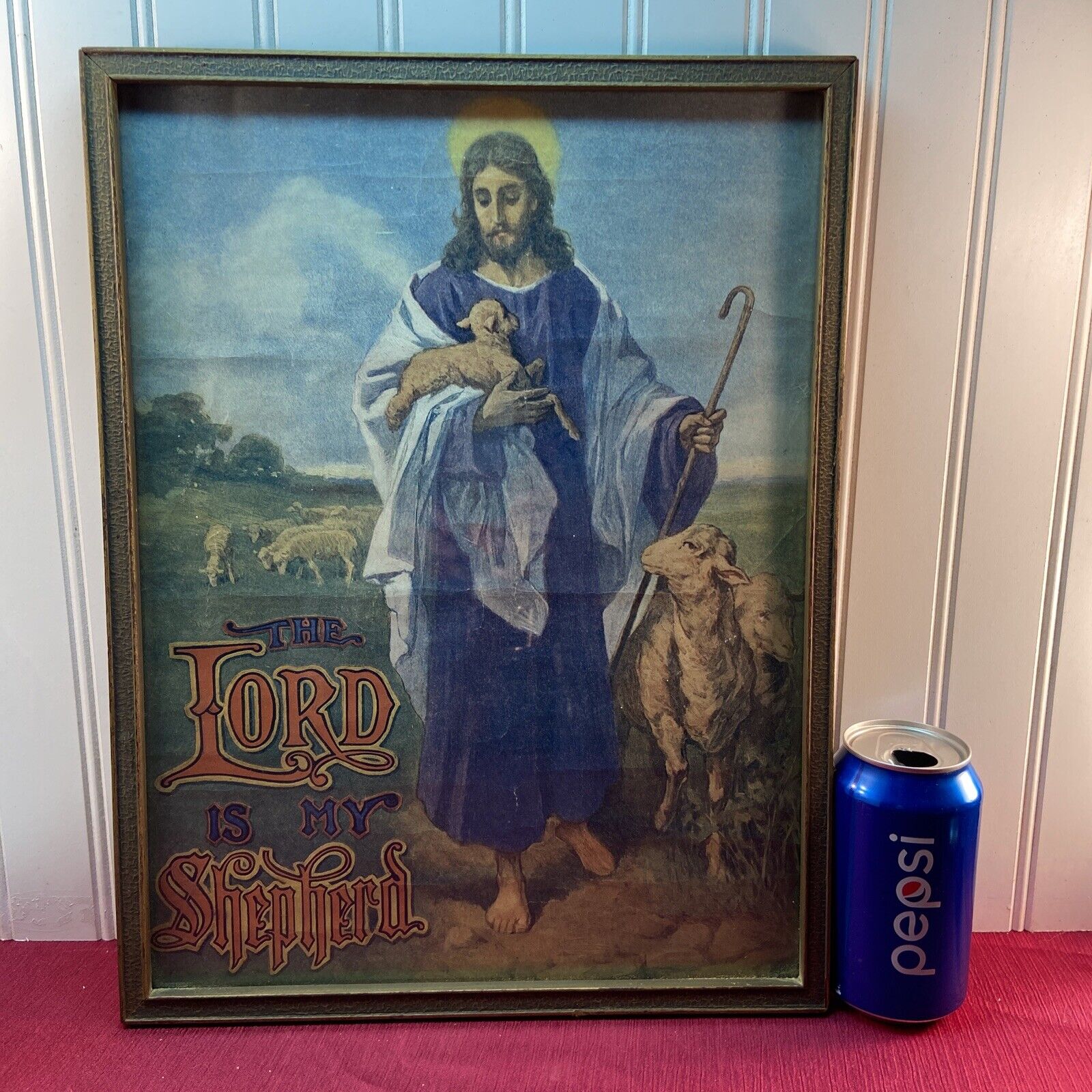 Vtg 1920-30’s THE LORD IS MY SHEPHERD Lithograph Print Framed
