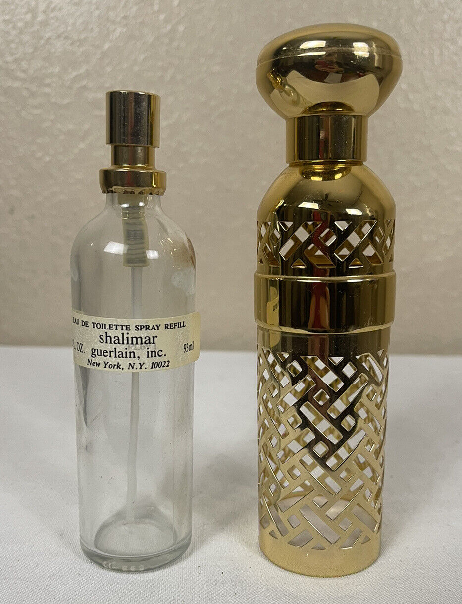 VTG Guerlain Shalimar Empty Gold Lattice Container Bottle Holder EDP 1981