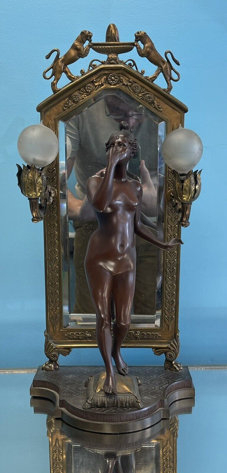 Emile Pinedo Bronze Paris Nude Woman in Front of Lighted Mirror