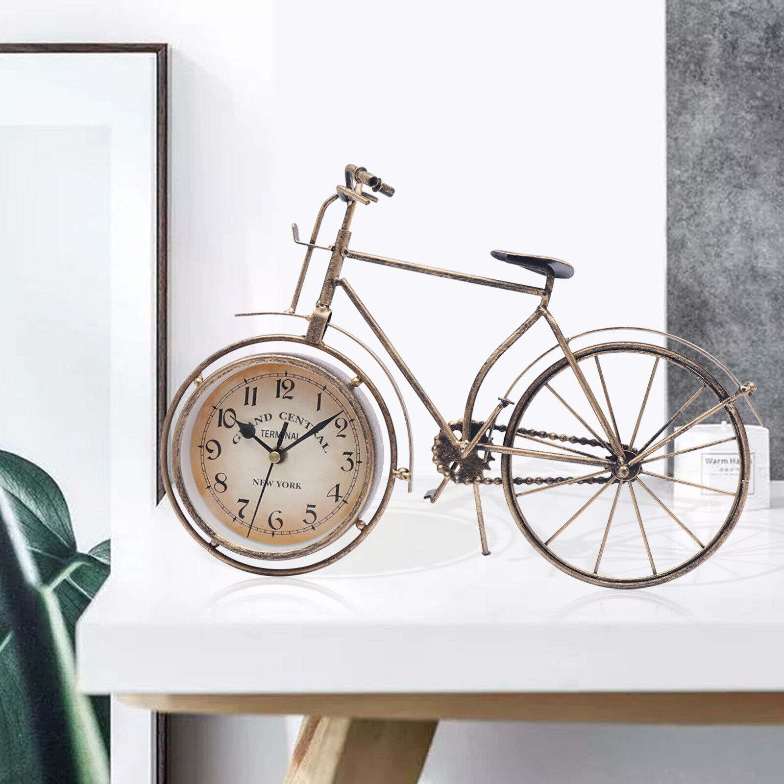 Vintage Bicycle Table Clock Bronze Bike Metal Desk Clock Creative Decor Gift US