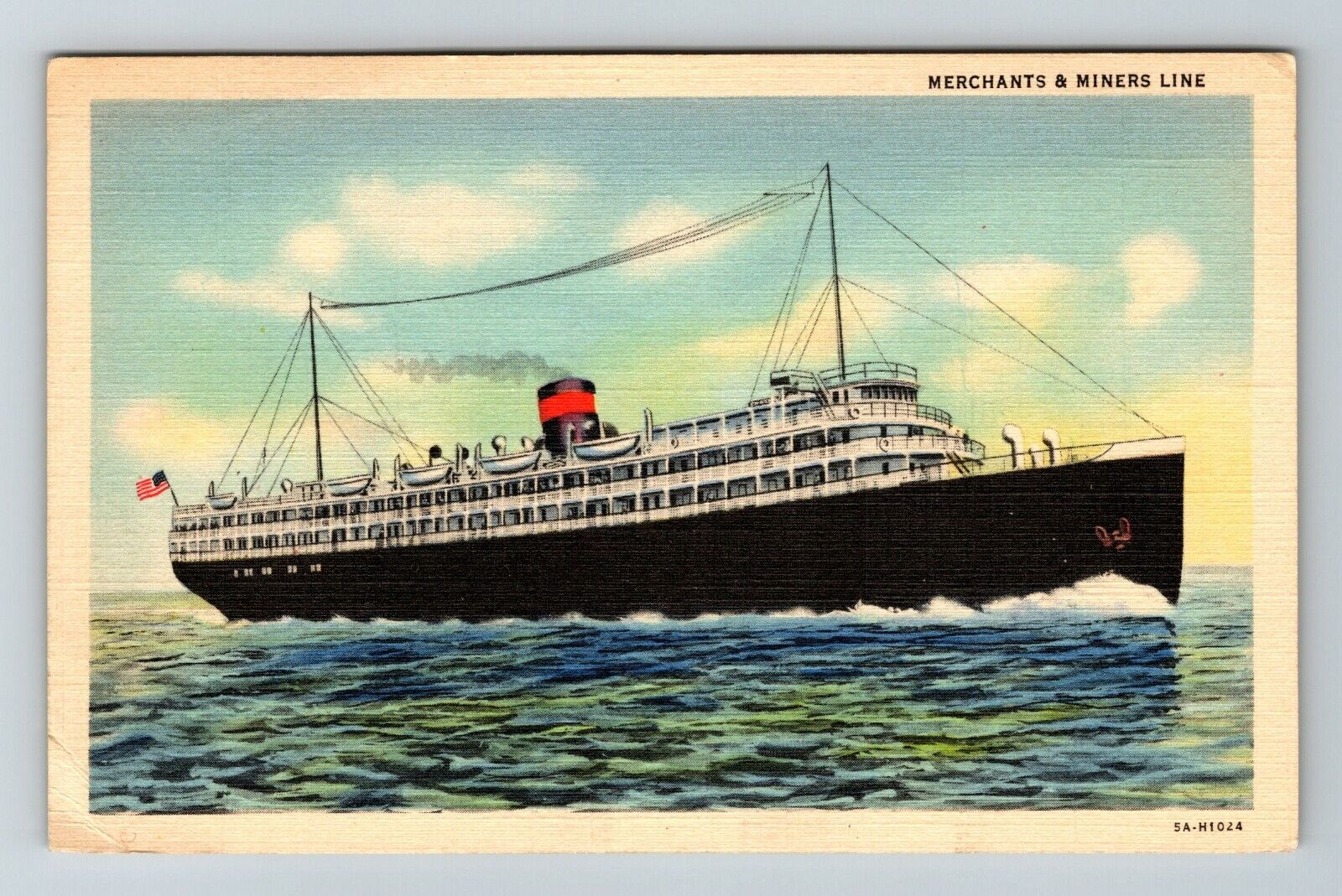 Merchants & Miners Line Steamship  Vintage Souvenir Postcard