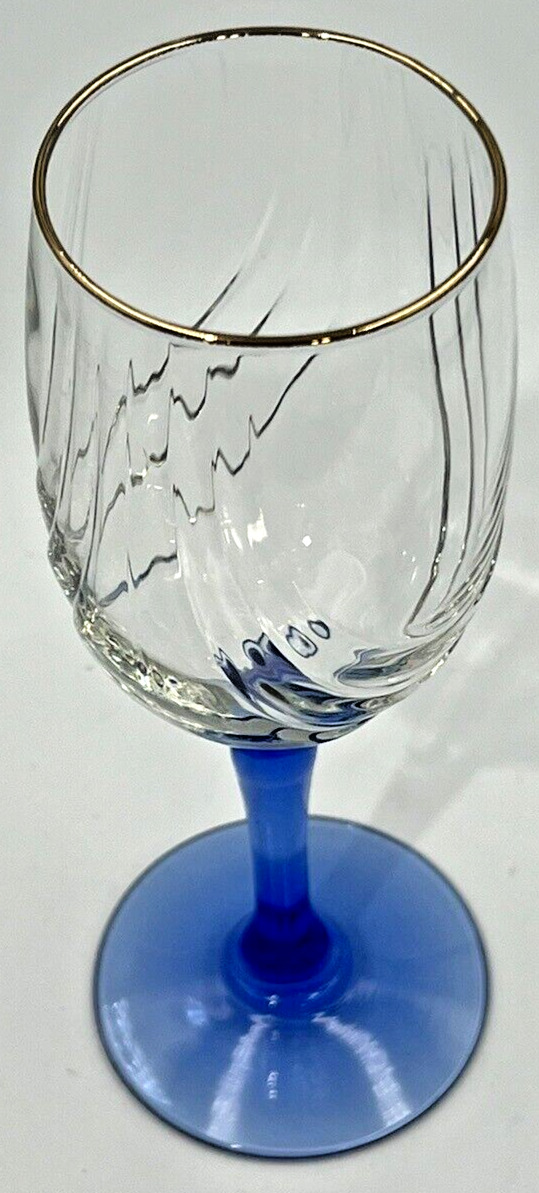 VTG 80s Lenox Wine Glass Cobalt Blue Stem Clear Swag Draped Bowl 22K Gold Trim