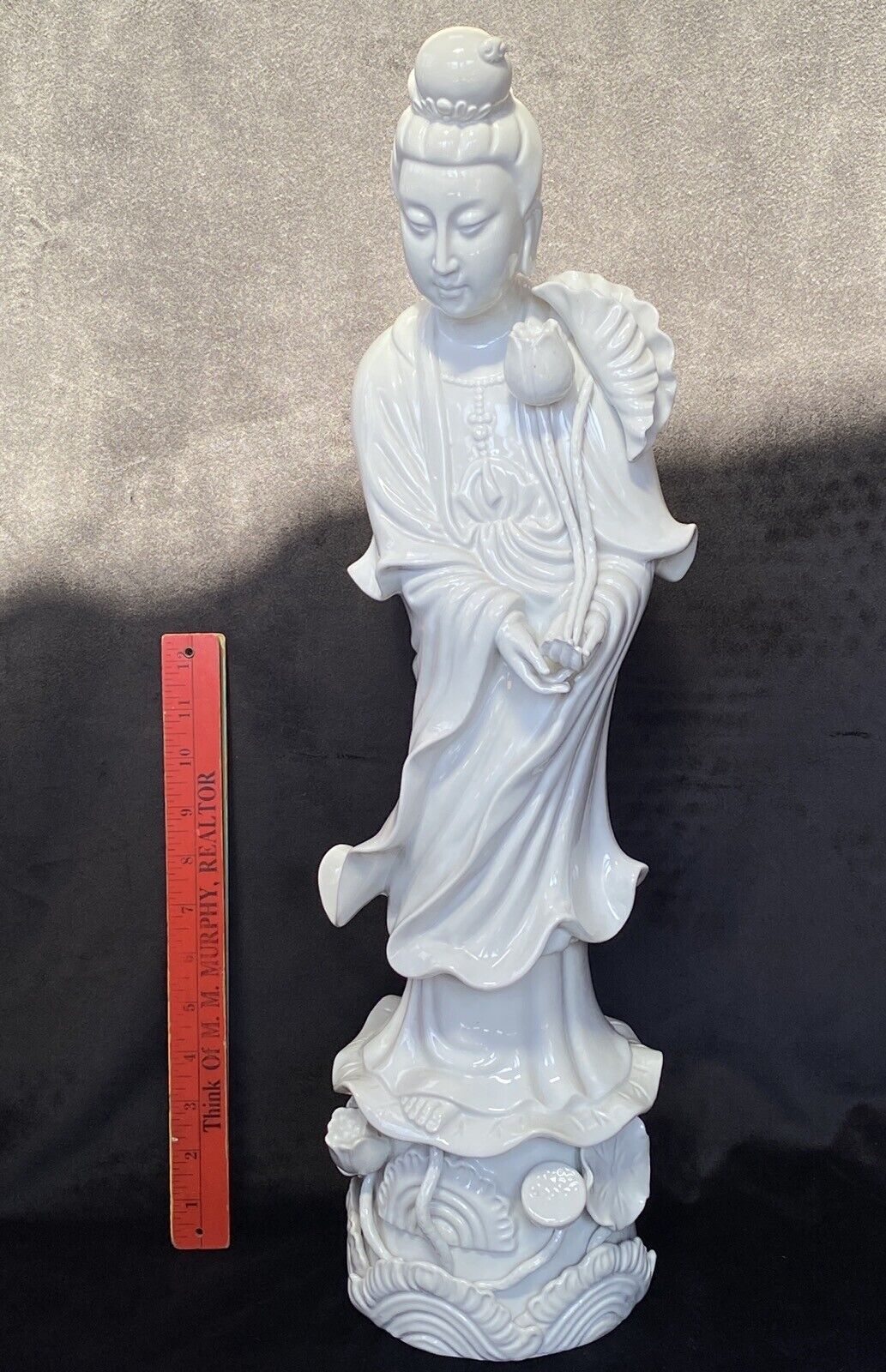 24” Chinese Guanyin Kwan-Yin Bodhisattva Goddess Blanc de Chine Porcelain Statue