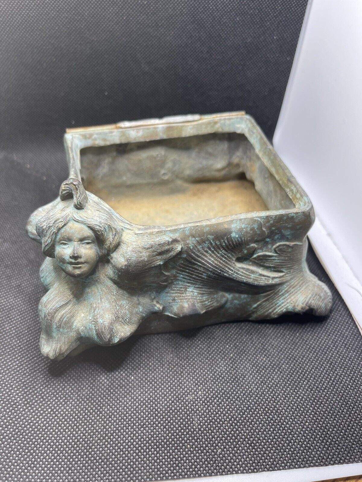 antique art nouveau bronze lady embossed  Jewelry Trinket container