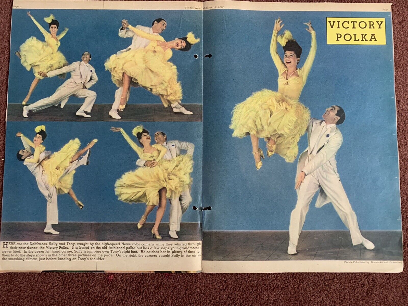 Vintage Polka Dance original color portrait SUNDAY NEWS 10-10/43 The Demarcos