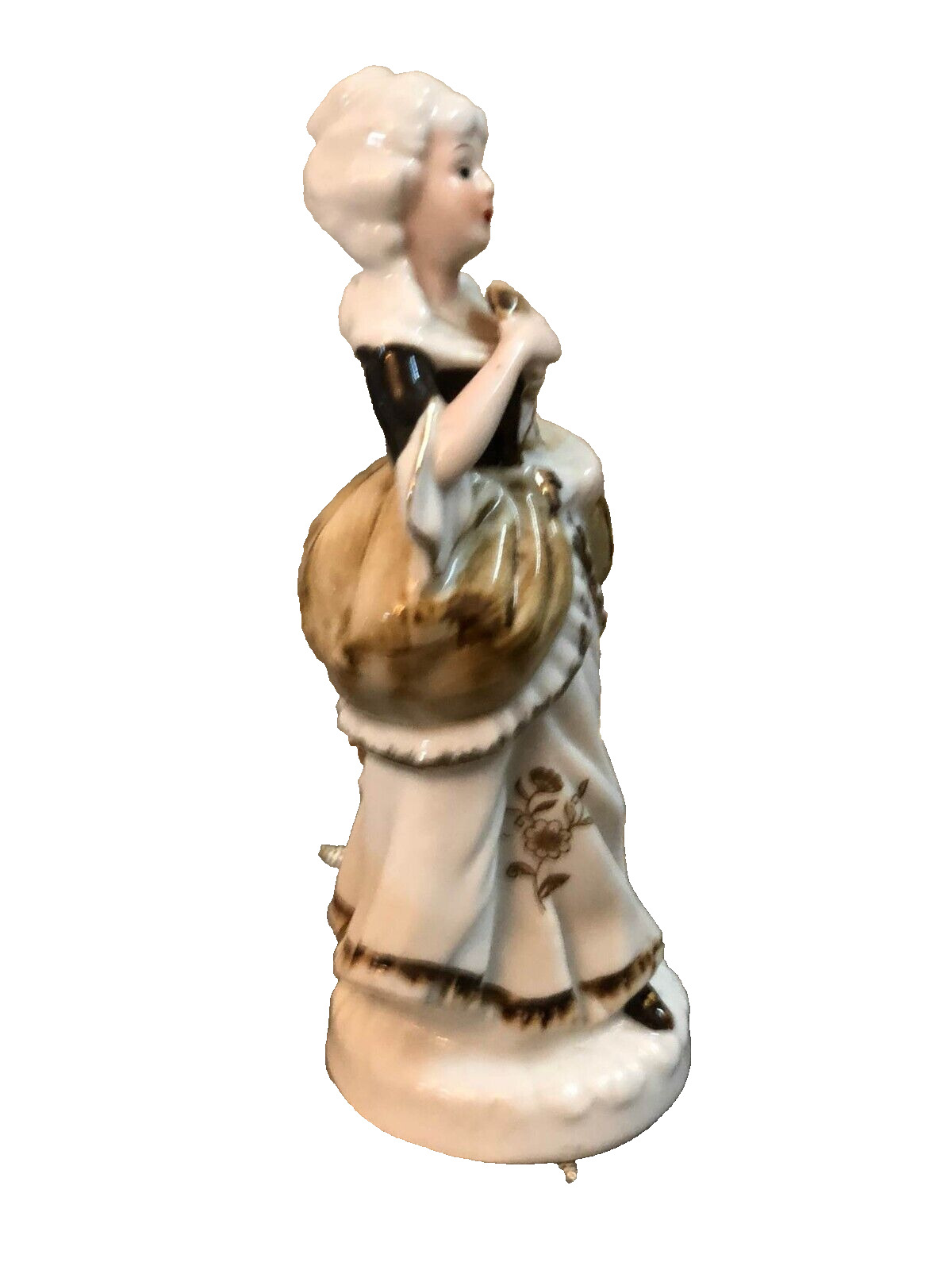 Lady Figurine Vintage Porcelain  Statue Sculpture Brown & White Old antique lady