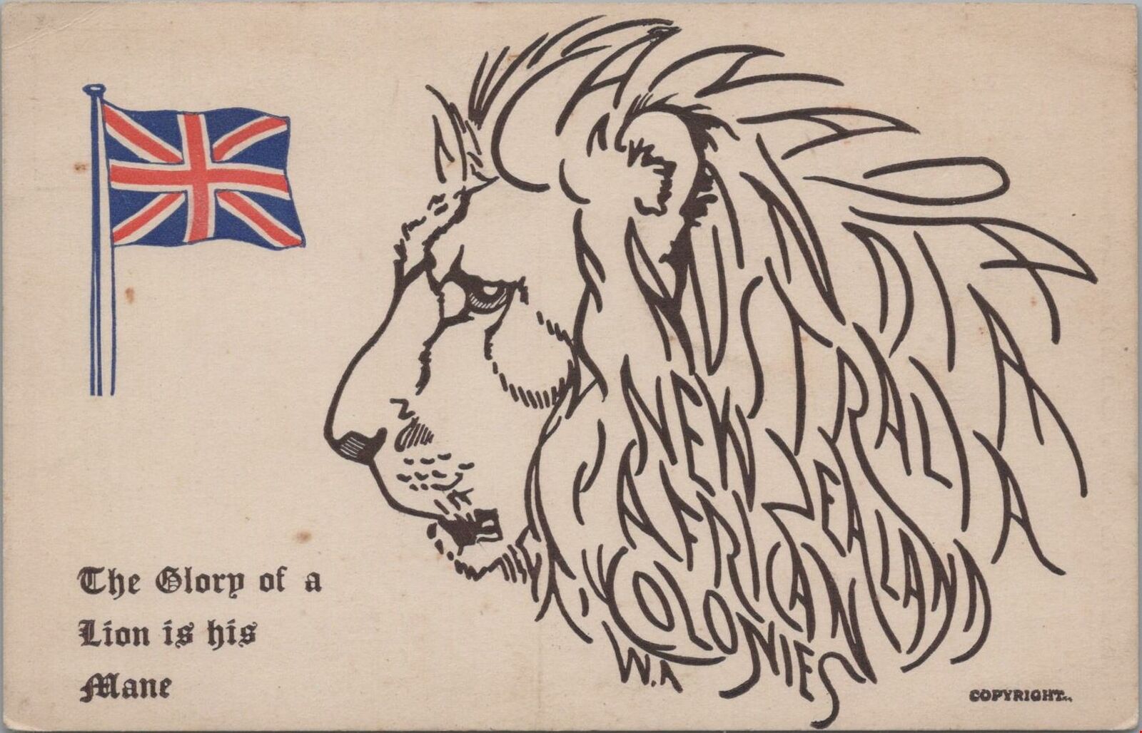 Postcard UK Colonies Glory Lion Mane Canada India Australia New Zealand Africa 