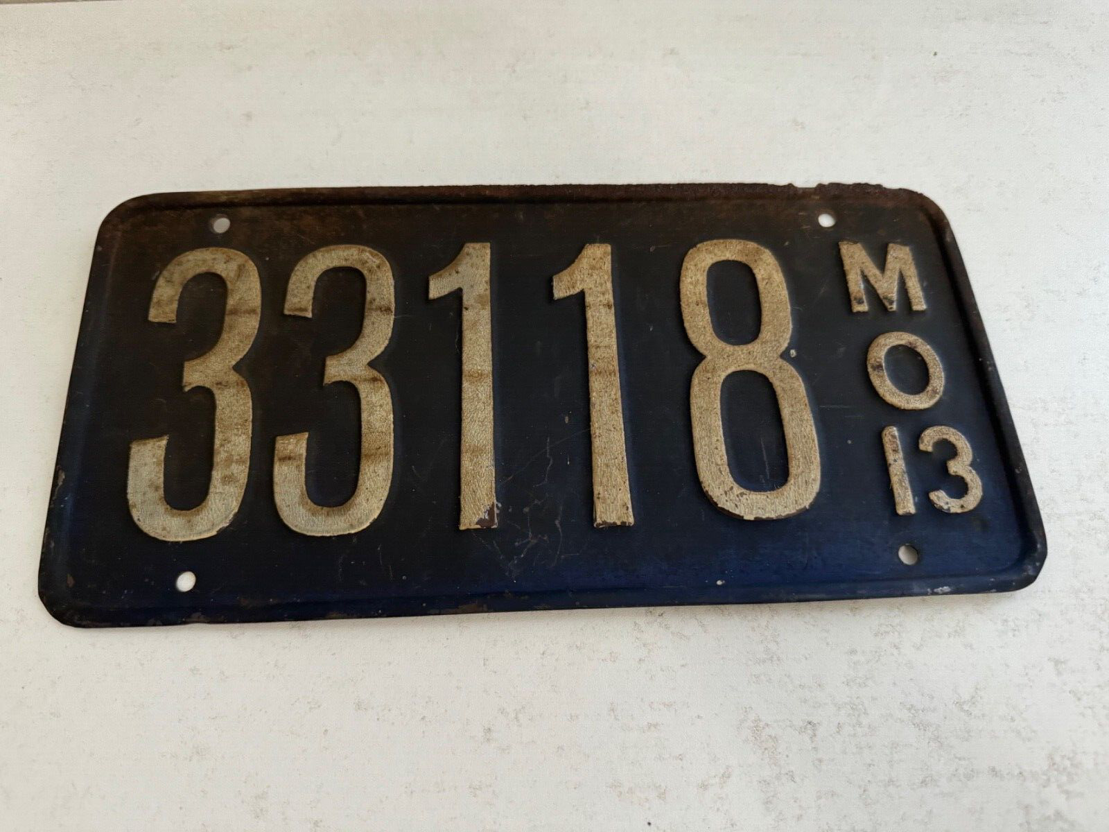 Antique 1913 Missouri License Plate 33118 12\