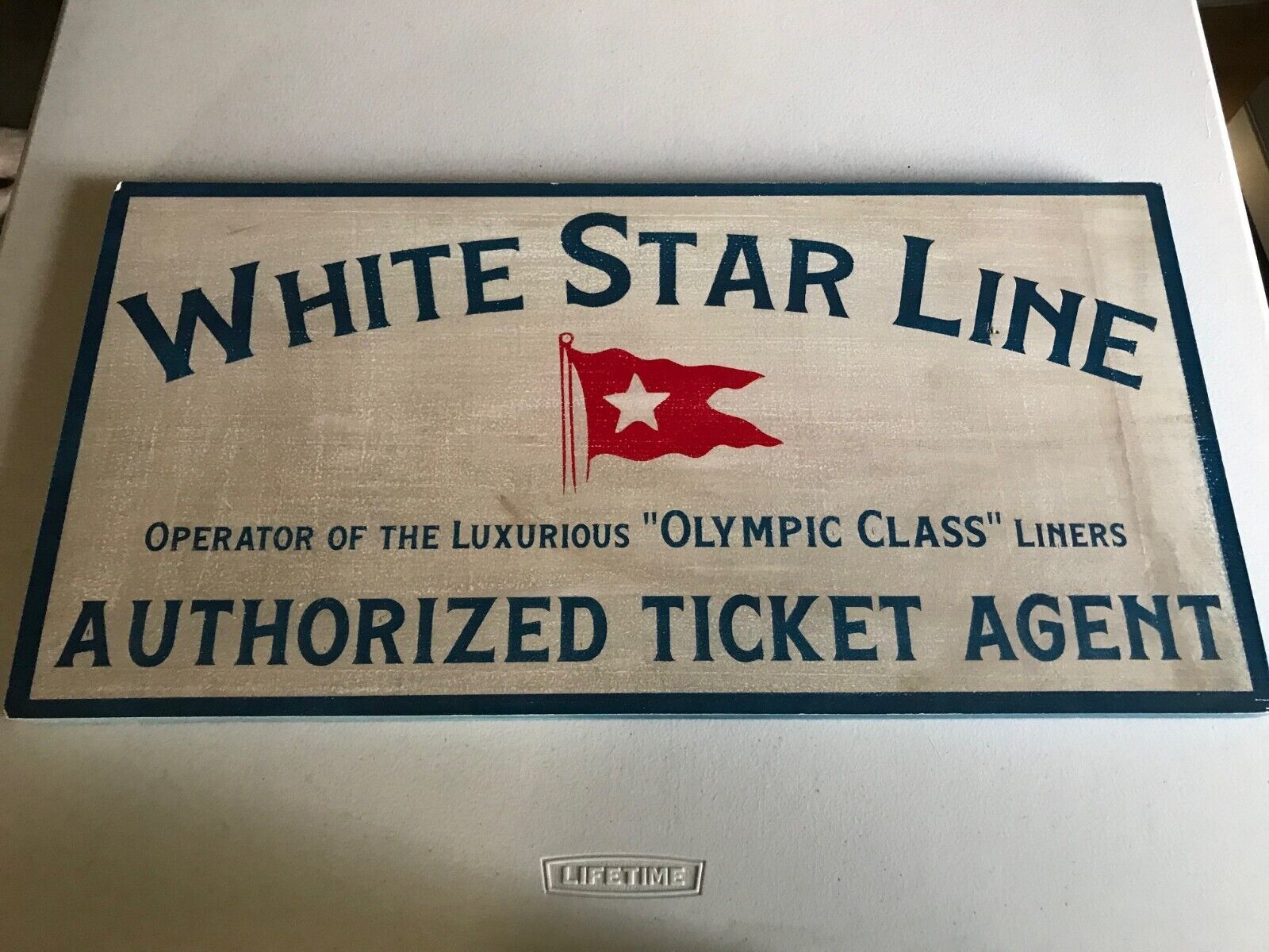 WHITE STAR LINE AUTHORIZED TICKET AGENT SIGN, BEAUTIFUL HARDWOOD REPLICA