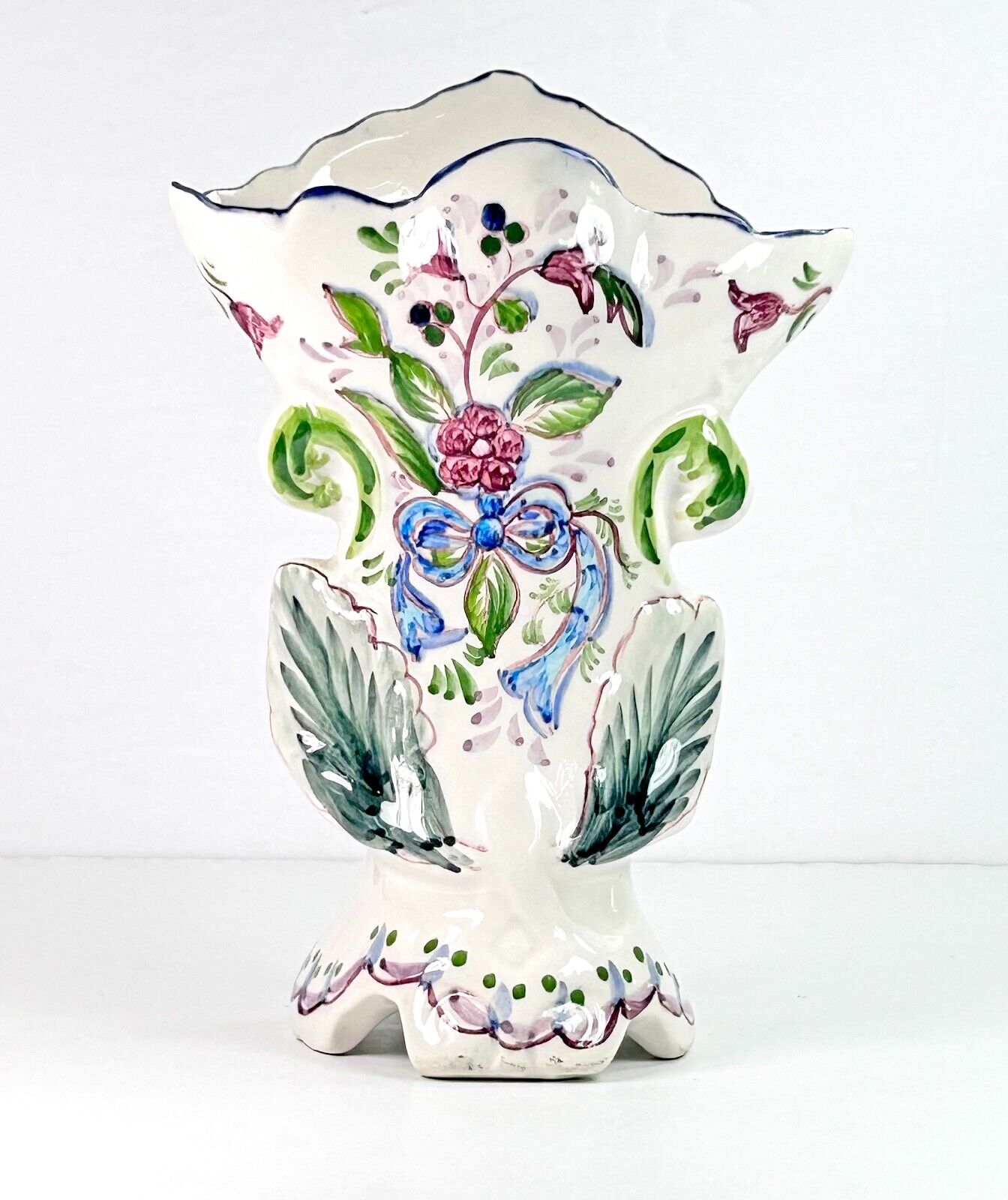 Flared Vase Floral Hand Painted Footed Ceramic Signed 7.25\