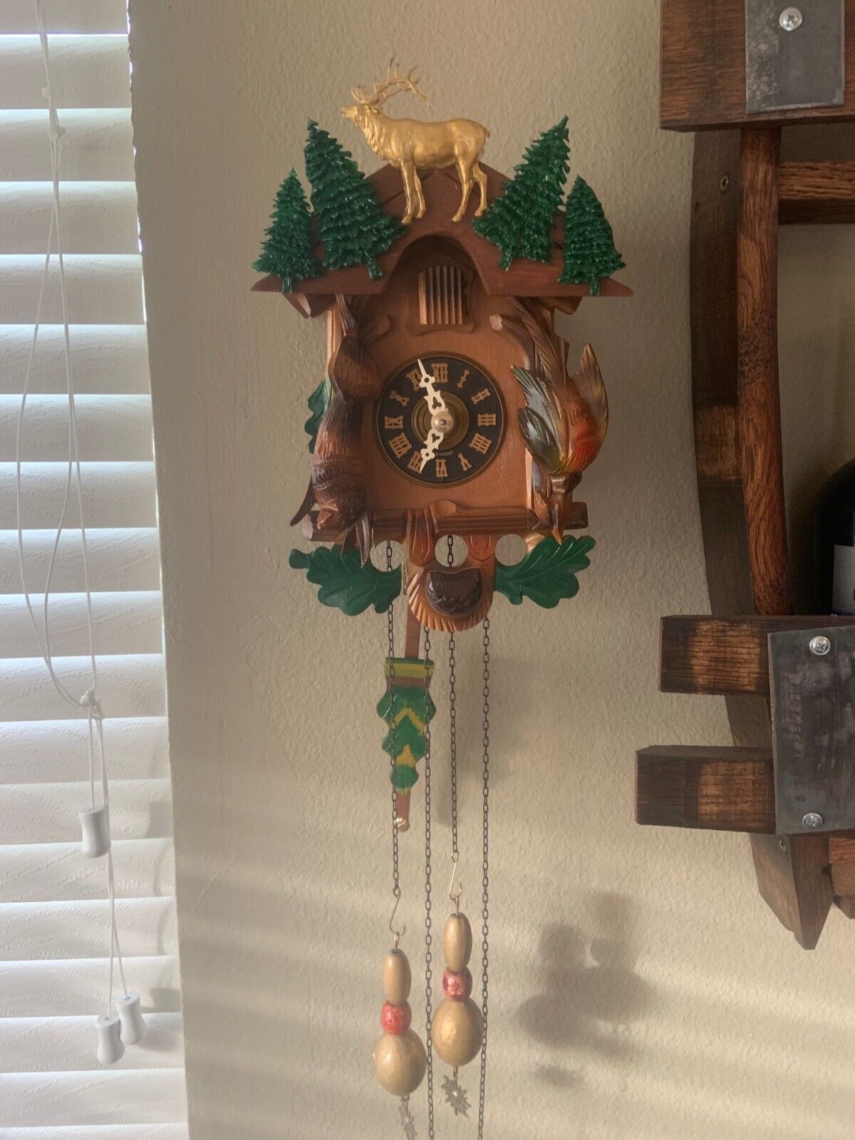 Vintage cuckoo clock cleaned and serviced, Elk in the pines, Working
