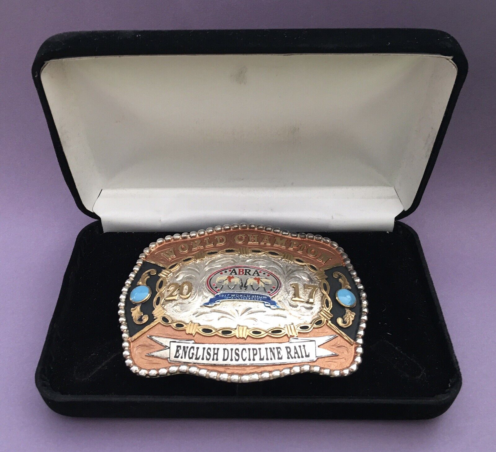 GEM 2017 ABRA Buckskin English Discipline Rail World Champion Trophy Belt Buckle