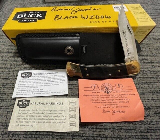 Brian Yellowhorse Buck 110 Black Widow Knife Knives + Sheath YH403 Signed Box