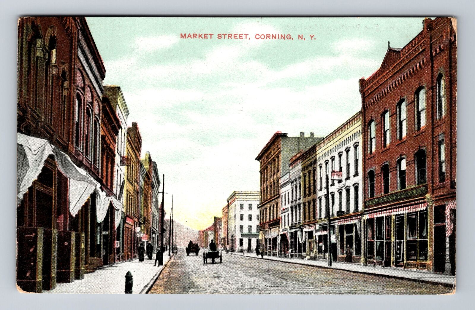 Corning NY-New York, Scenic View Of Market Street, Antique, Vintage Postcard