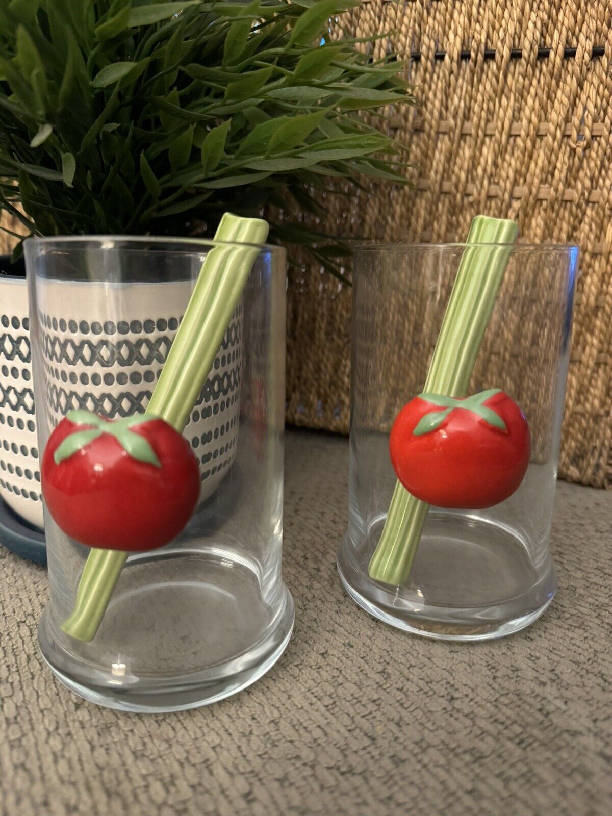 Vintage Bloody Mary Glasses With Ceramic Celery Stir Stick- Set Of 2
