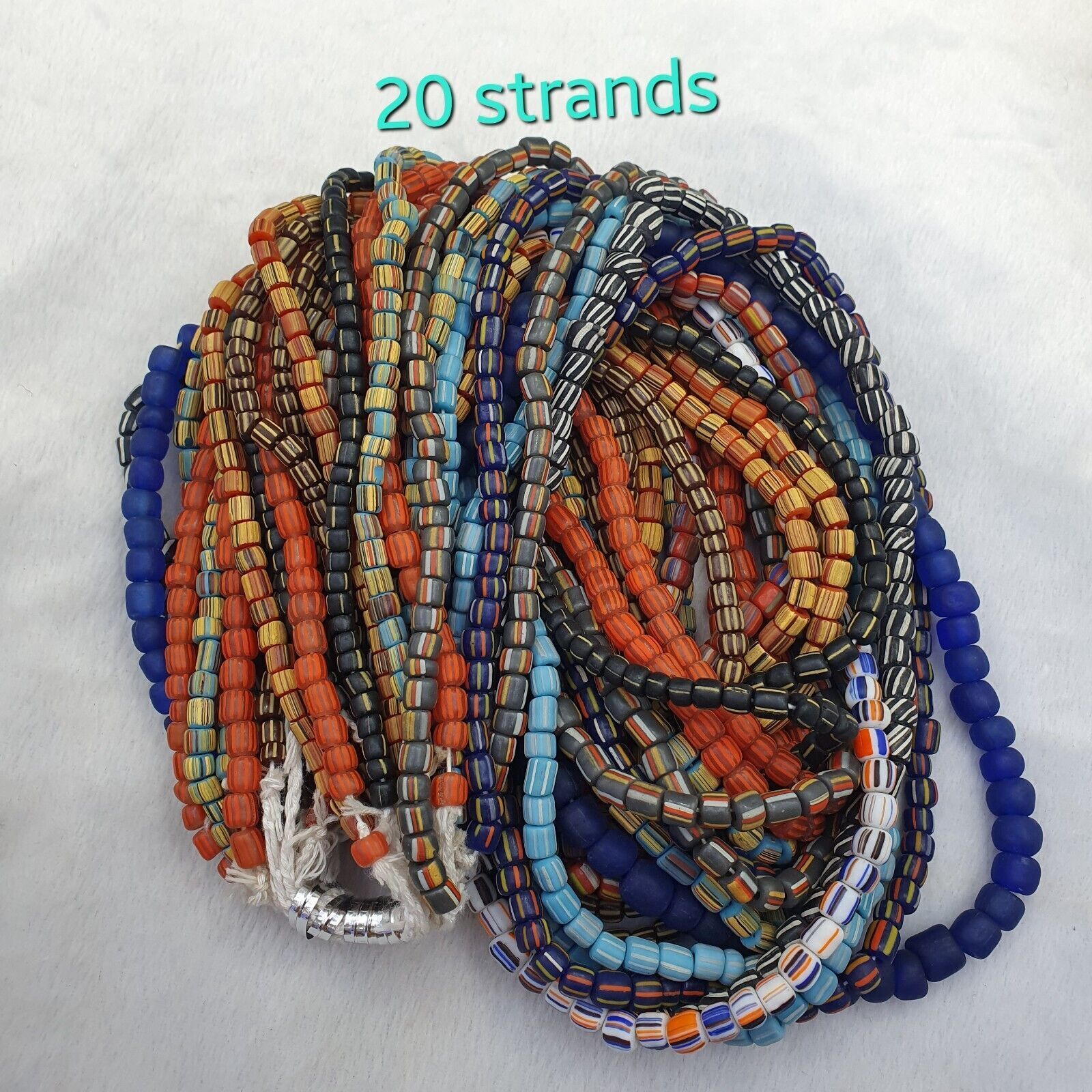 AA Lot20 Strands Vintage AFRICAN Multicolor Stripes GLASS BEADS 7-9MM necklace