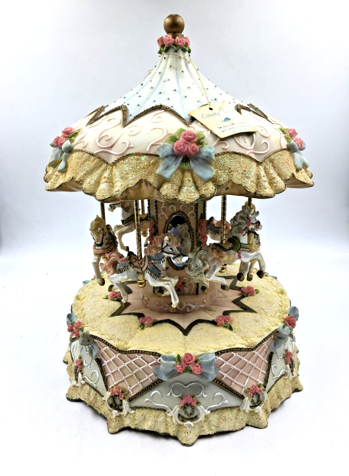 VINTAGE HERITAGE HOUSE 6 HORSE CAROUSEL ~ MUSIC BOX IS OVERWOUND DOES NOT WORK