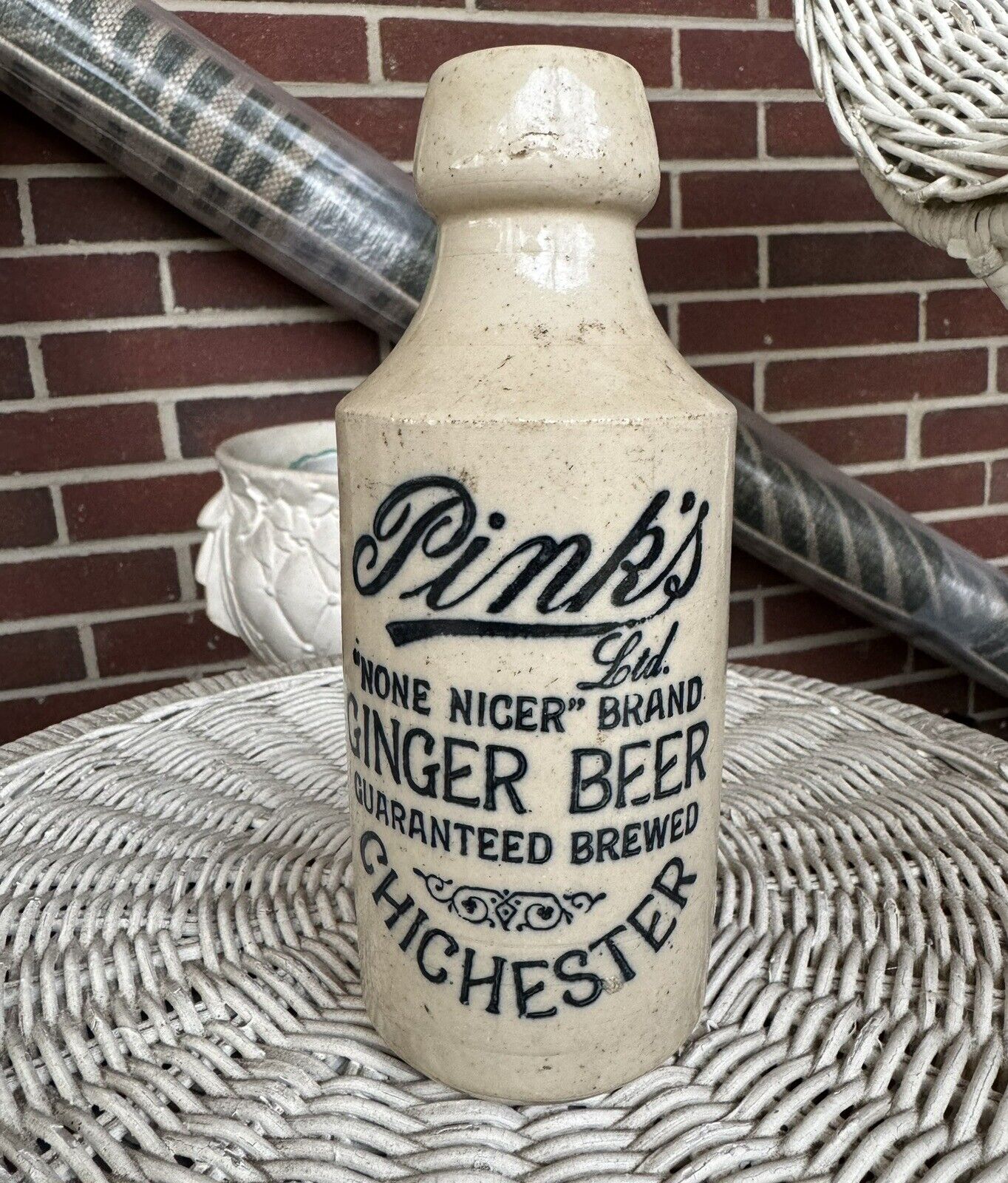 English Stoneware Bottle Pink’s None Niger Ginger Beer Chichester England Stamp