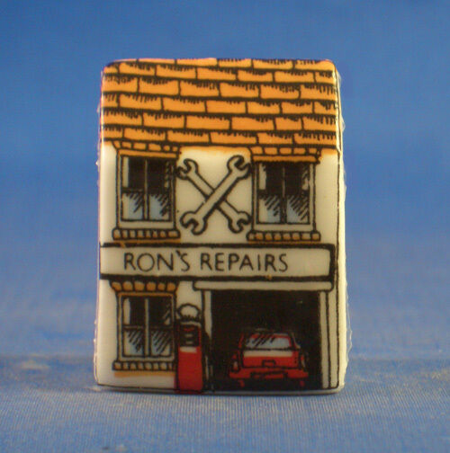Birchcroft Miniature House Shaped Thimble -- Ron\'s Repairs Garage