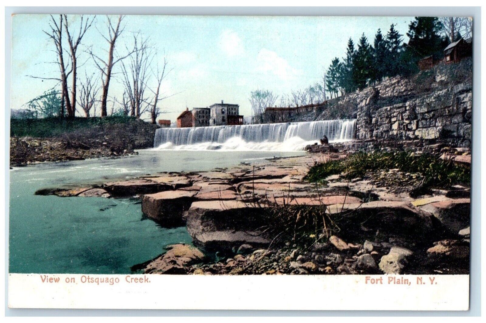 c1910\'s View On Otsquago Creek Waterfall Fort Plain New York NY Antique Postcard