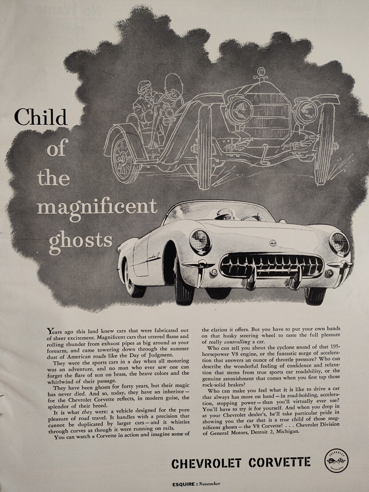 1955 Esquire Advertisement Chevrolet CORVETTE Child of the Magnificent Ghosts
