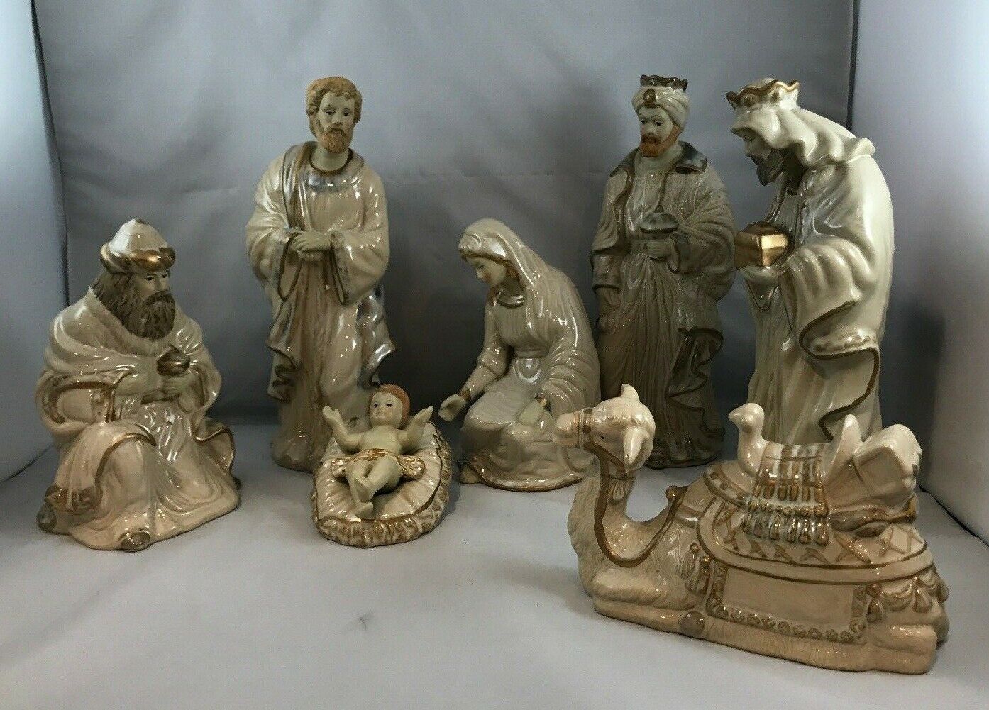 Vintage * 7 Pc Kirkland's Ceramic Nativity Set * Glazed & Hand Painted