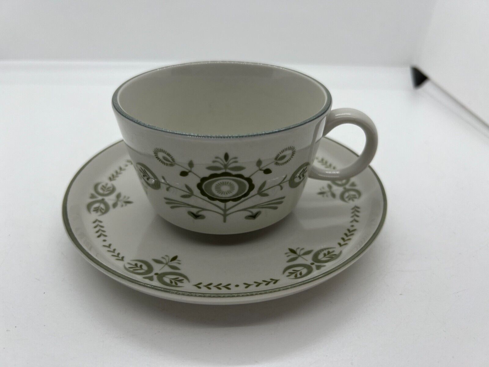 Franciscan China Tea CUP & SAUCER Set Coffee Mug HERITAGE Sage Green VTG 60s