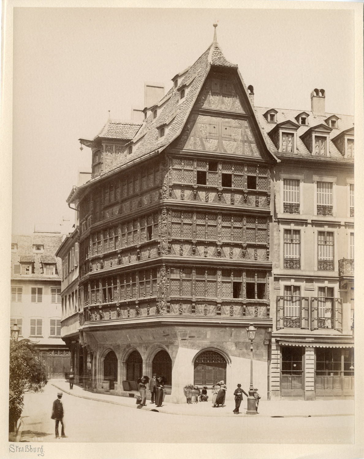 France, Strasbourg. Maison Kammerzell Vintage Albumen Print.  Albumin Print 
