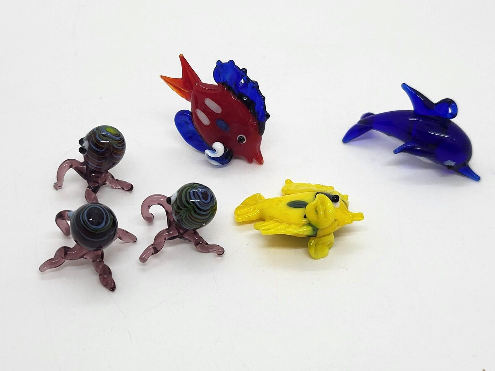 Vintage miniature handmade colored glass figurines vintage Fish Octopus Ocean