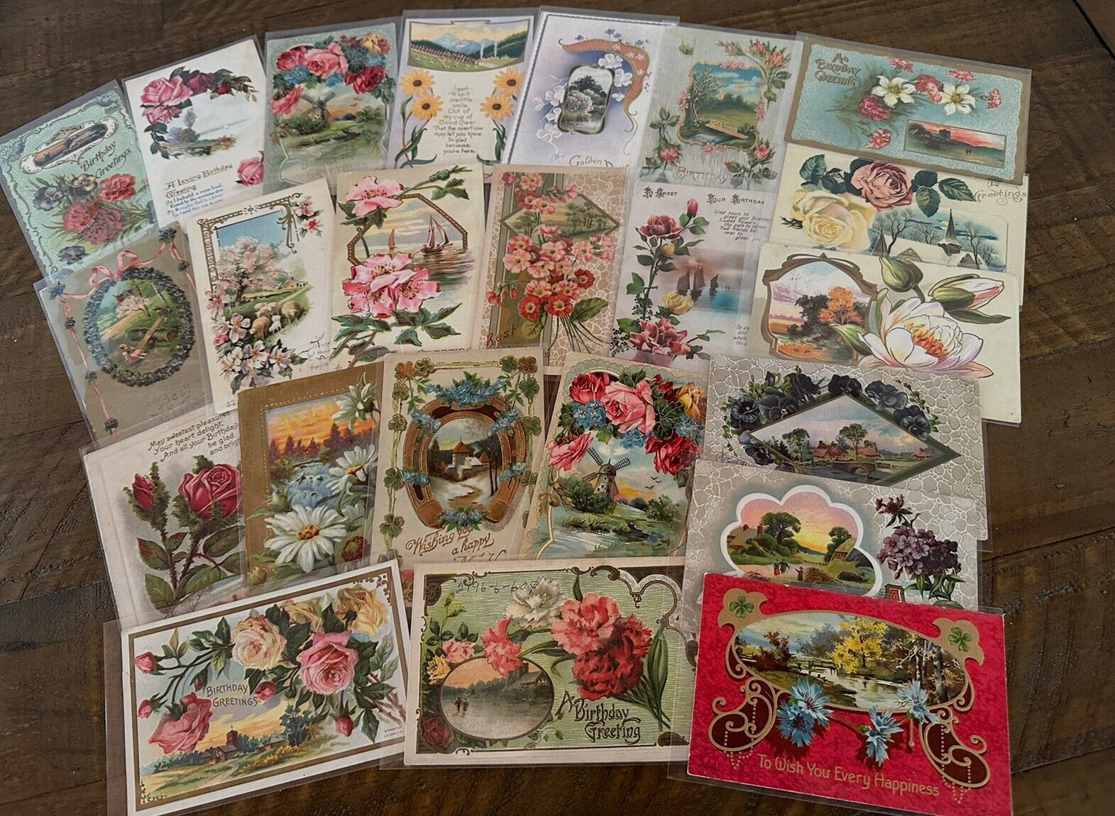 ~Lot of 23 Antique Scenes & Flowers~ Floral Greetings Postcards-in sleeves-h681