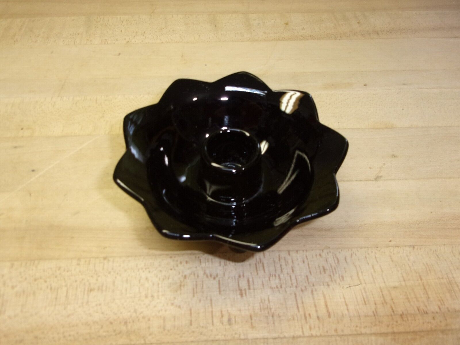 Vtg. Black Fenton Amethyst Glass Candle Holder 3 Toed Lotus Pattern PIN