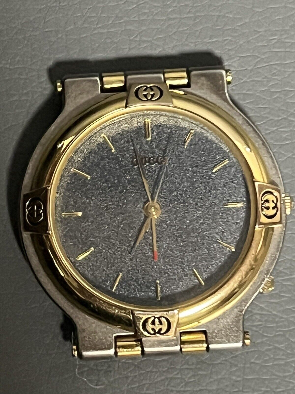 Unique Late 80’s Gucci Travel Alarm Clock Vintage Carbon Grey Dial Steel & Gold