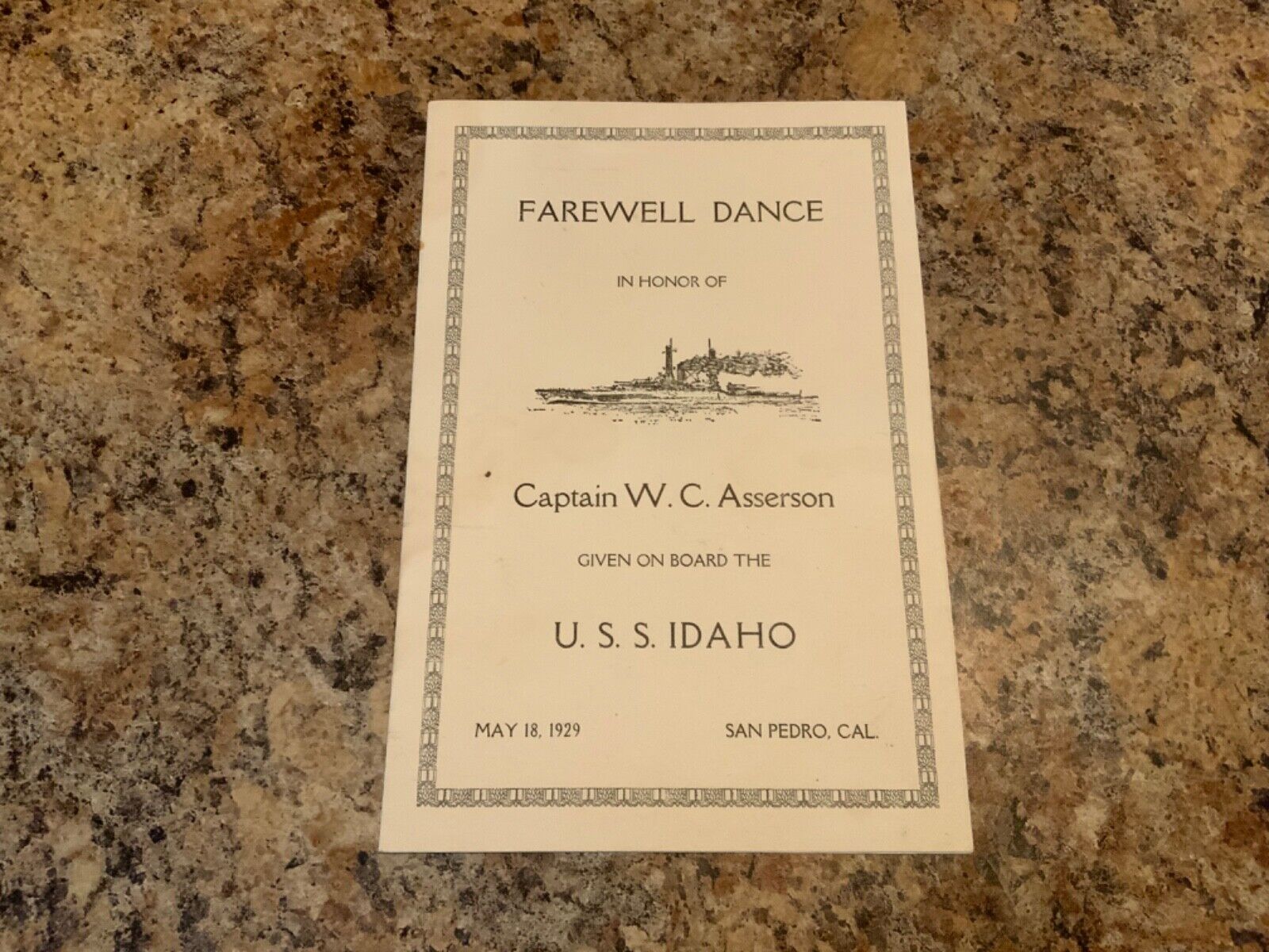 1929 USN Navy USS Idaho (BB-42) Battleship Fairwell Dance Program May 18, 1929