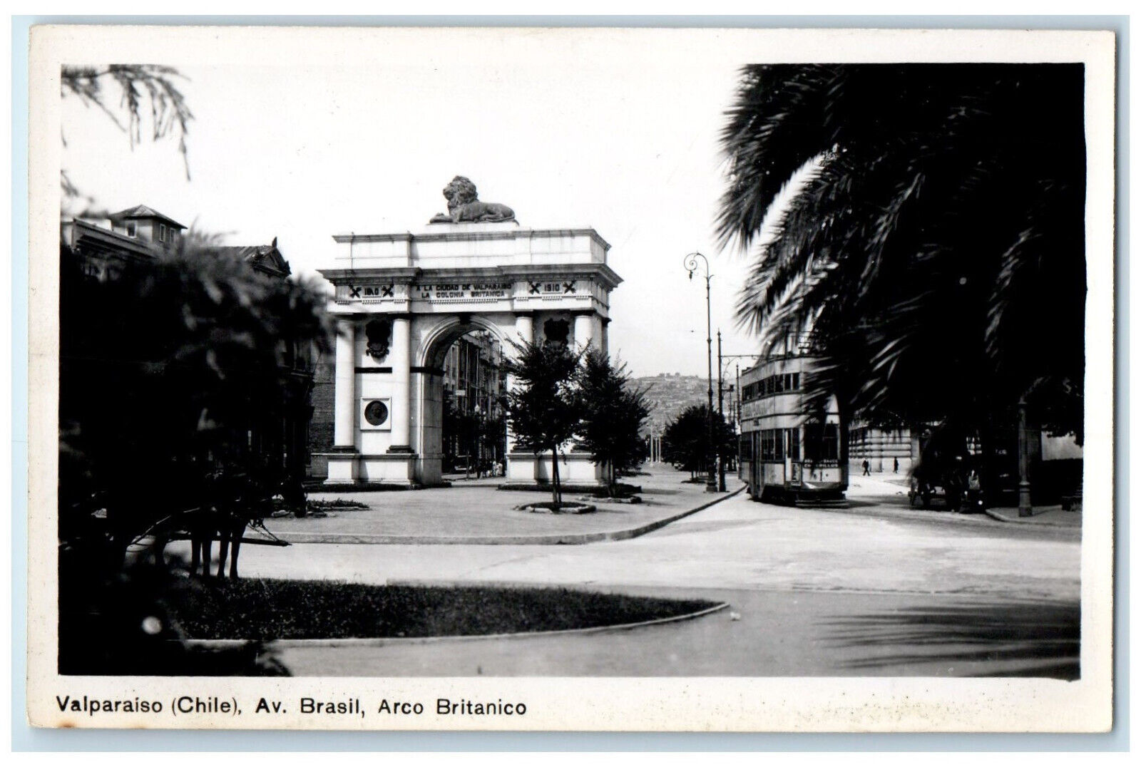 c1940's Av. Brasil Arco Britanico Valparaiso Chile Vintage RPPC Photo Postcard