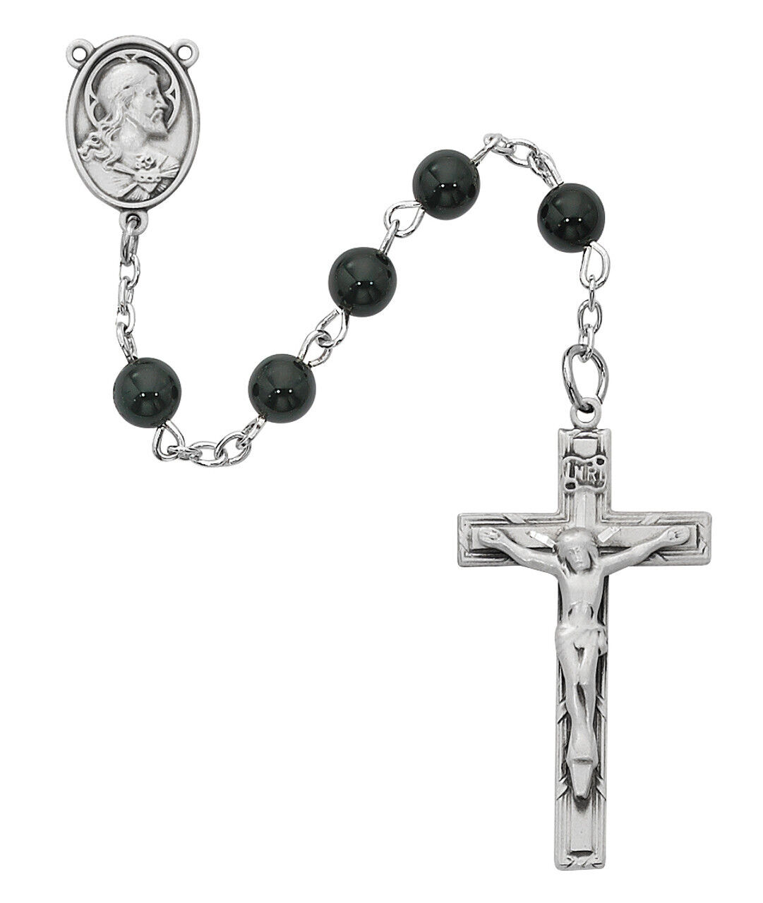Genuine Black Onyx 6mm Bead Sterling Center And Crucifix Holy Gemstone Rosaries