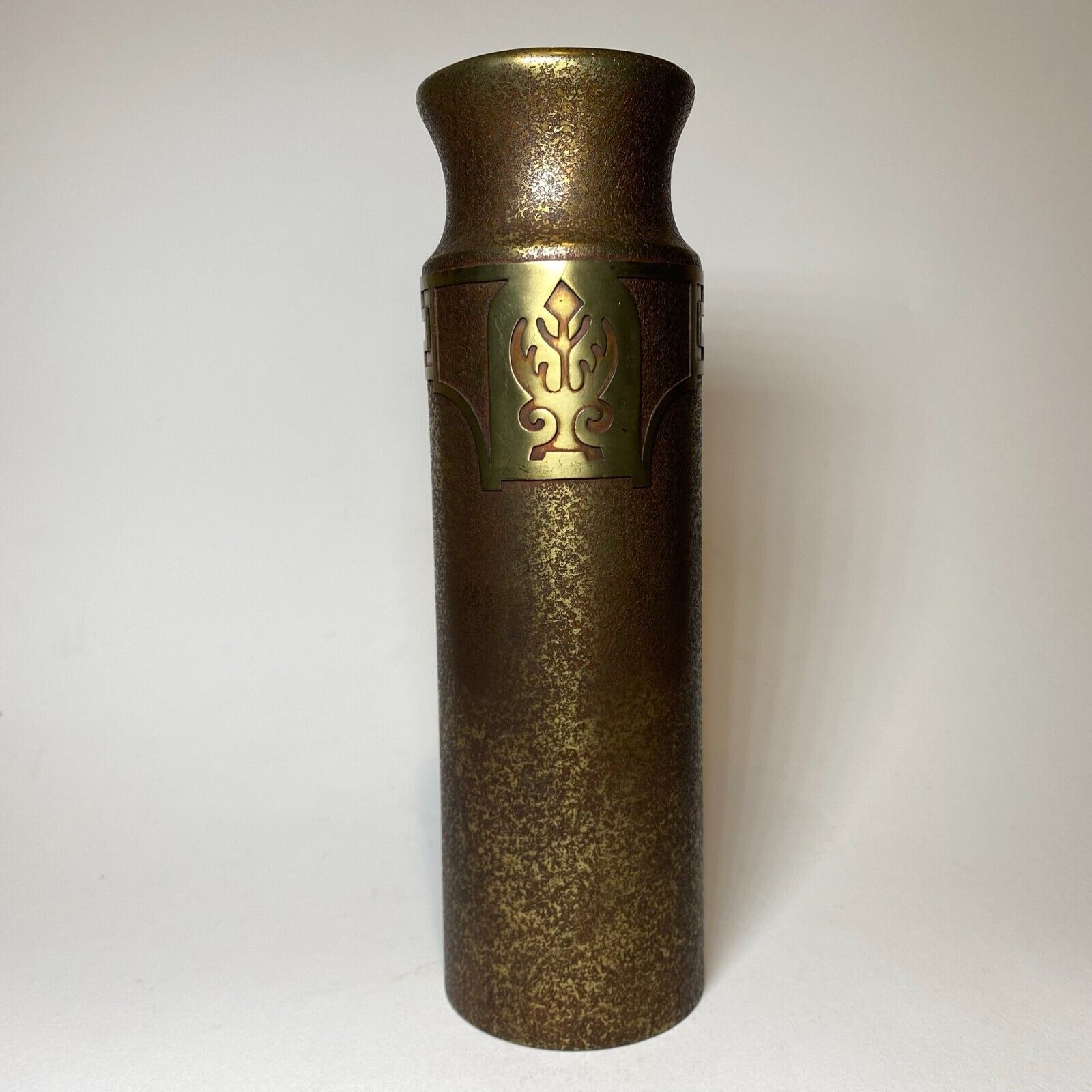 Vintage SILVER CREST Decorated Bronze Vase ARTS & CRAFTS DECO NOUVEAU READ