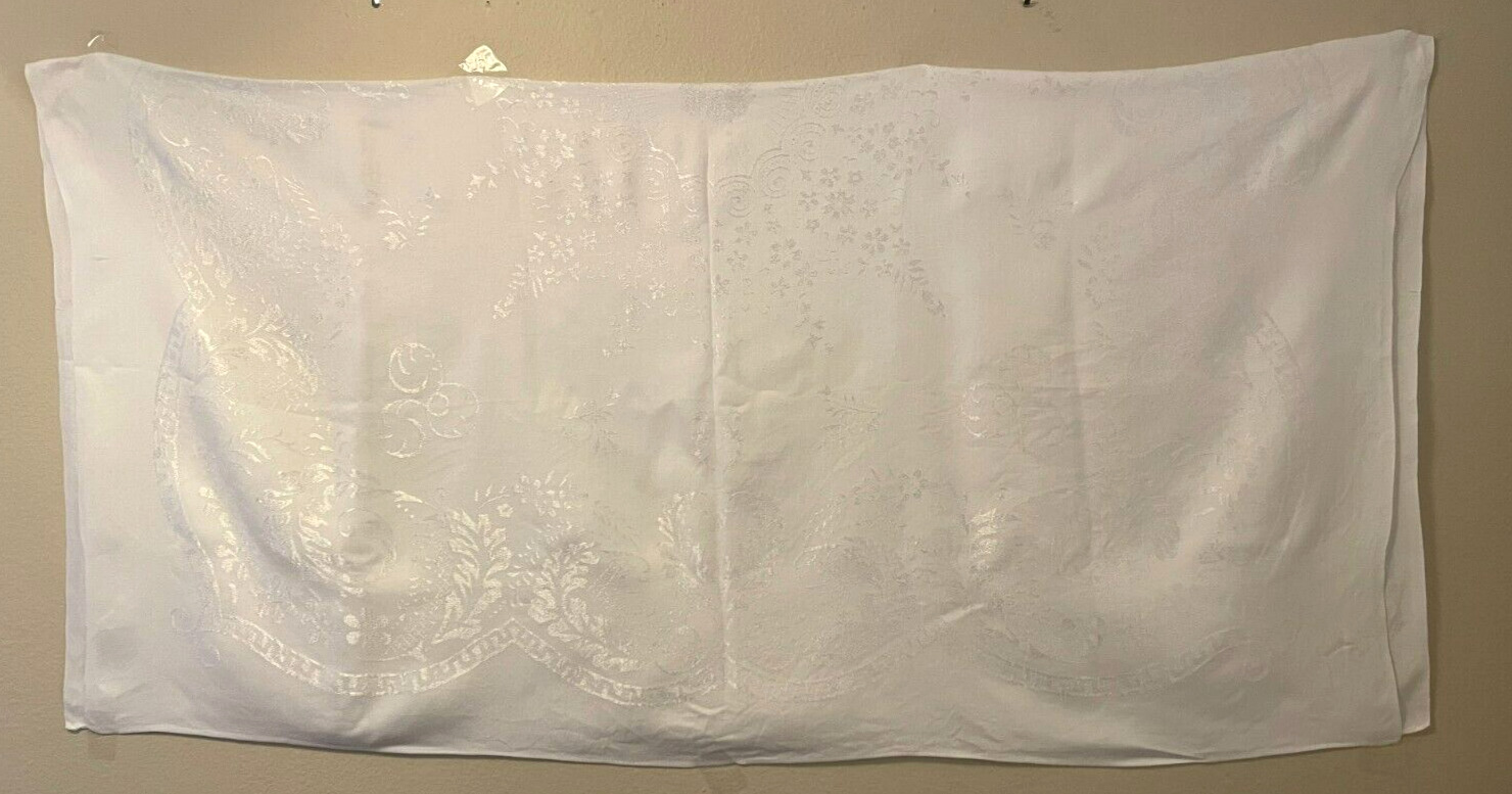 Satin Stitch Tablecloth Embellished 48'' x 48'' Excellent Vintage Condition Read
