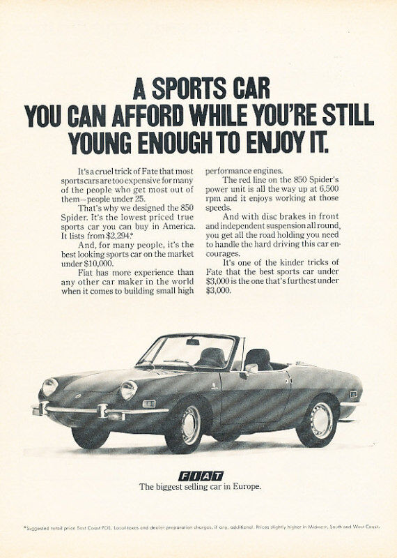1971 Fiat 850 Spider Original Car Advertisement Print Ad - 1972