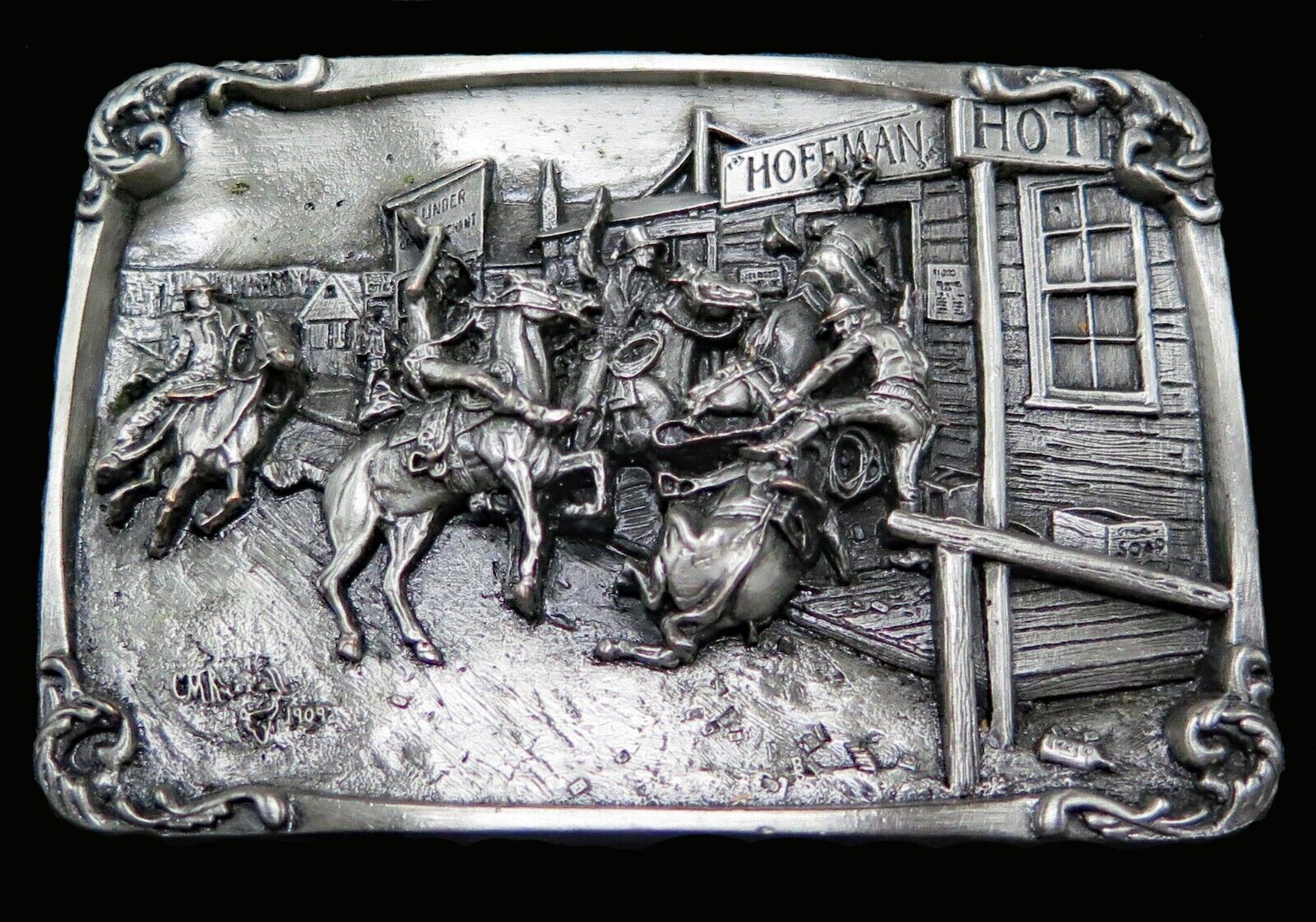 Charles M Russell In Without Knocking Cowboys Vintage Belt Buckle