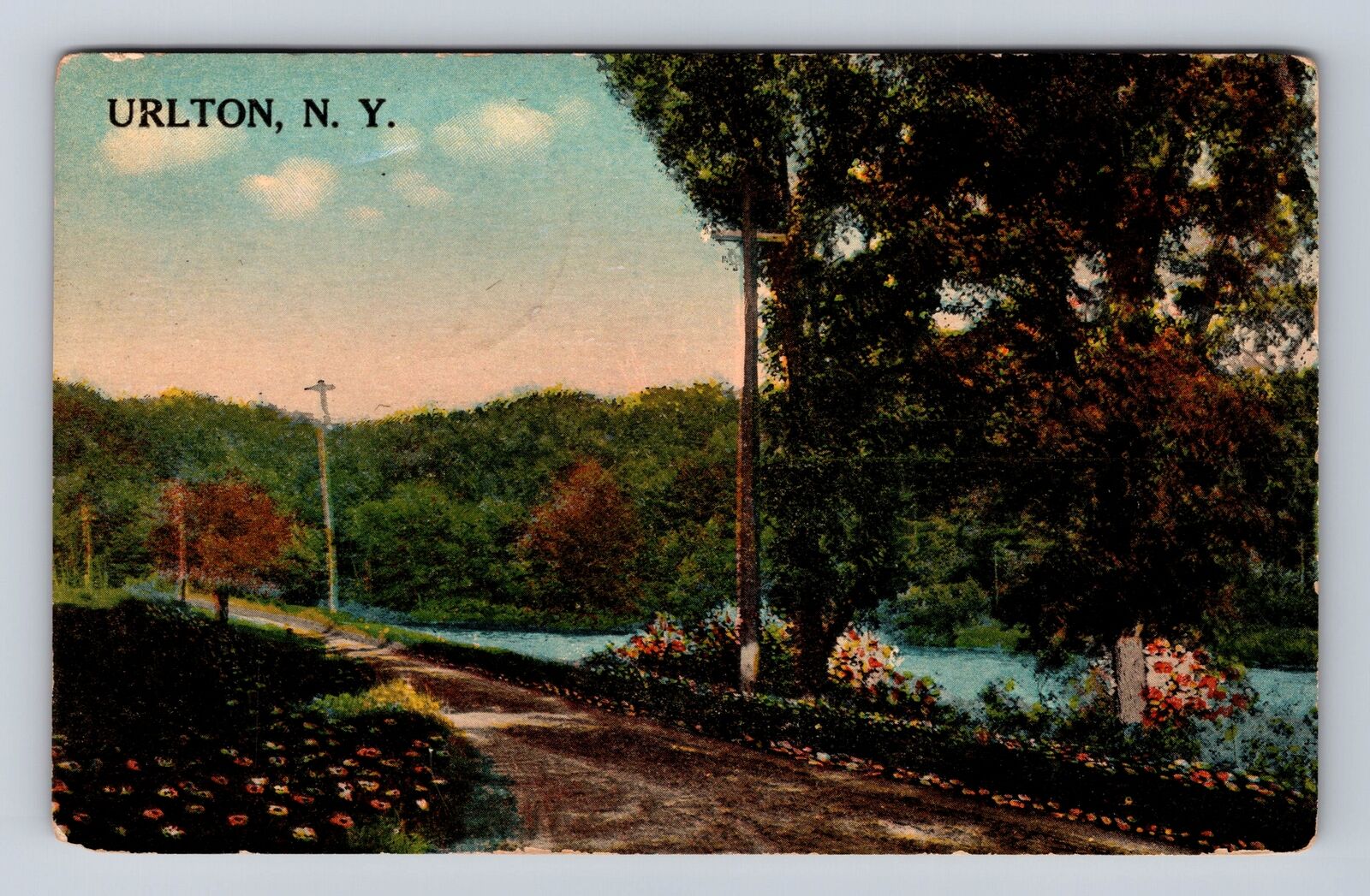 Urlton NY-New York, General Road Path Greetings, Antique, Vintage Postcard