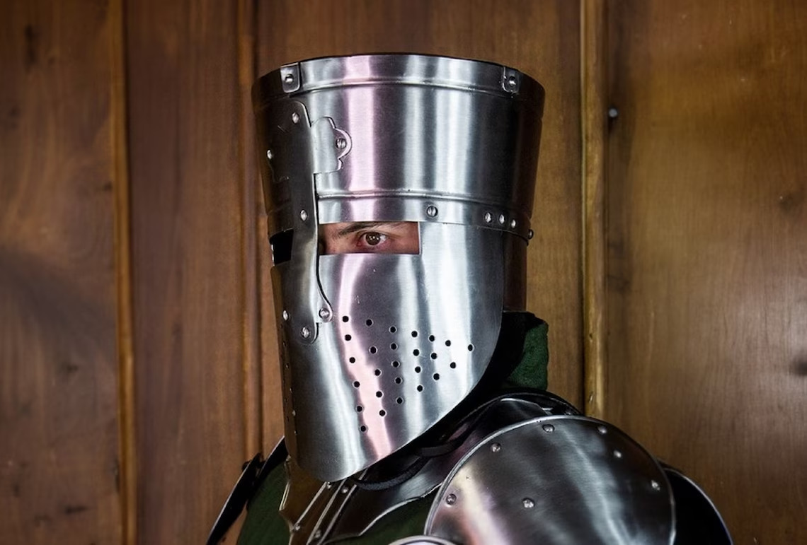 Reynald Crusader Great Helmet Handmade 18 Gauge Steel Authentic Medieval Armor