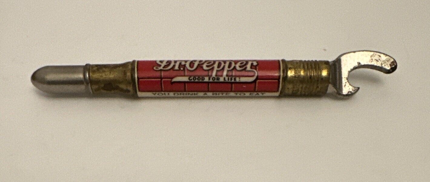 Vintage Dr Pepper 1930’s Bullet Bottle Opener w/Pencil Ad Tool Soda Drink