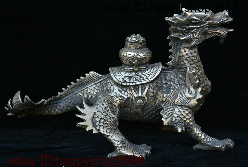 10 China Silver Fengshui Animal 12 Zodiac Year Dragon Loong Beast YuanBao Statue