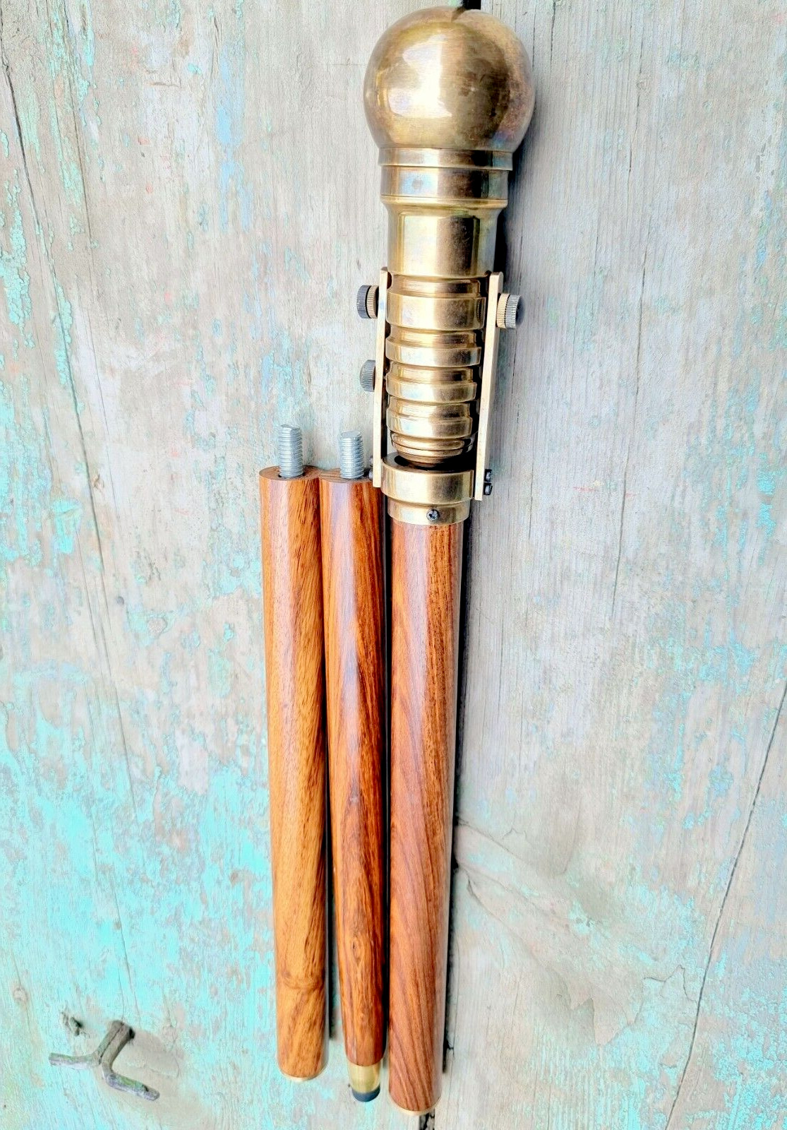 Brass Nautical Walking Stick Kaleidoscope Timeless Elegance Foldable Wooden cane